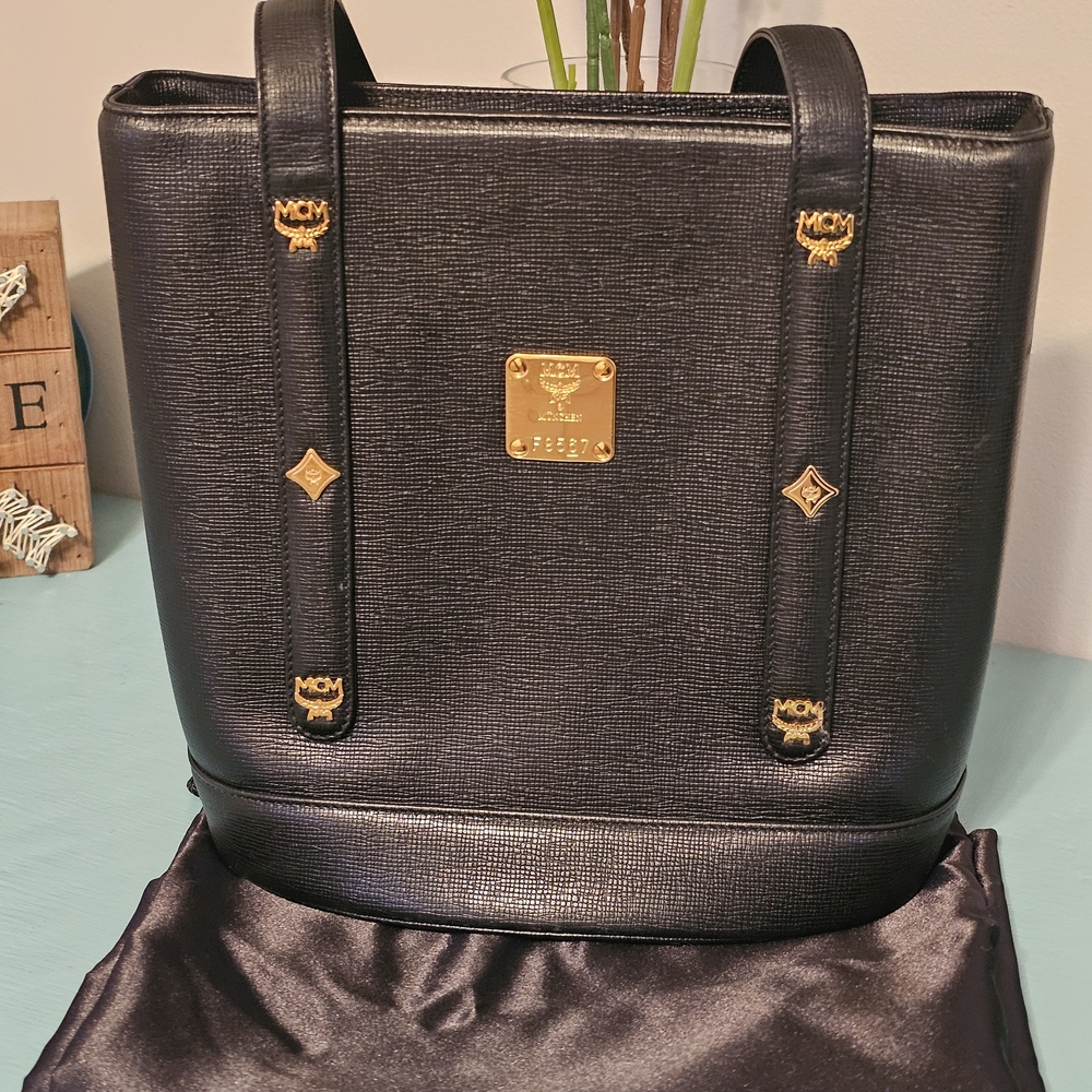 MCM Black Leather Tote Bag